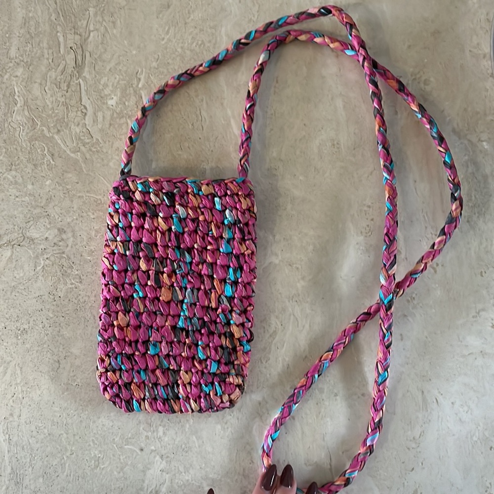 Colourful raffia crossbody mini bag